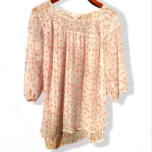 LC Lauren Conrad Peach & White Sheer Delicate Florals Peasant Top size M